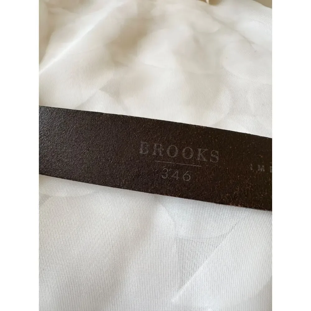Vintage Brooks 346 Brown Genuine leather size 38 belt Chunky Solid Brass USA